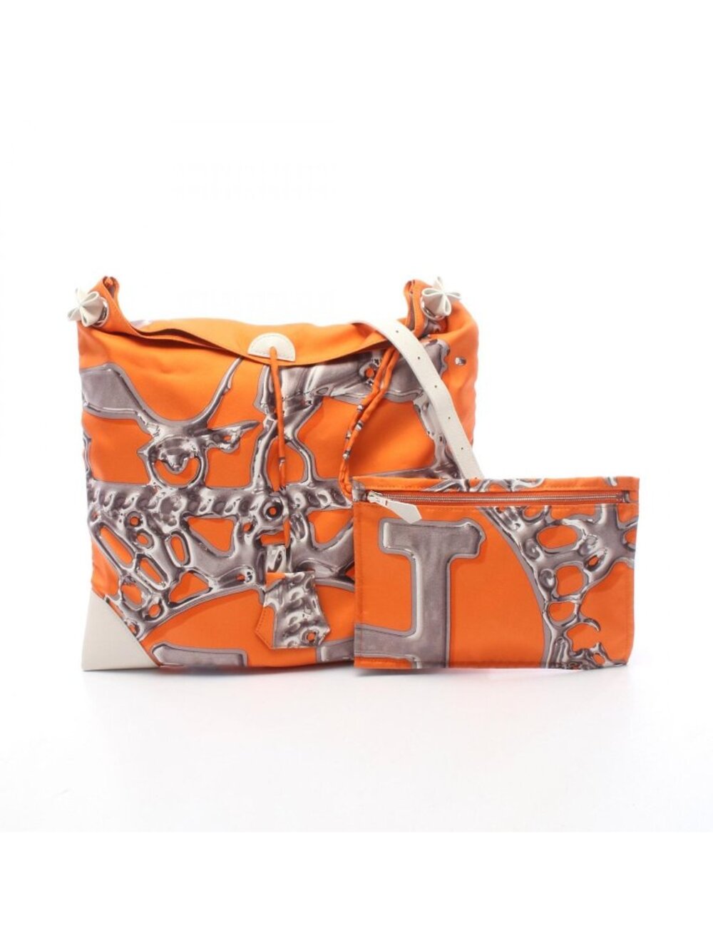 Hermes Shoulder Bag Silky City PM Orange White Silk